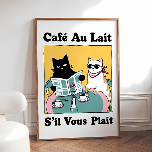 Cuadro Decorativo Gato Negro Cafe Au Lait Sil Vous Plait