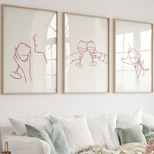 Set x3 Cuadros Decorativos, vino con arte lineal