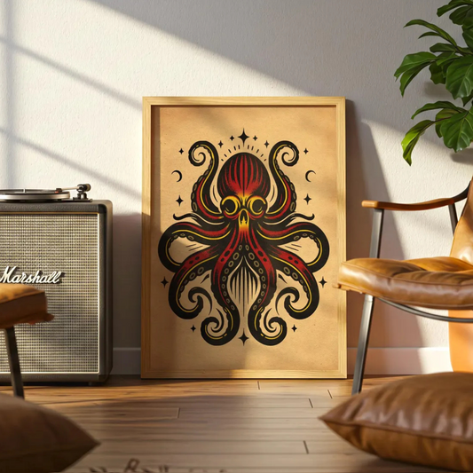 Cuadro Decorativo Tatuaje de pulpo vintage