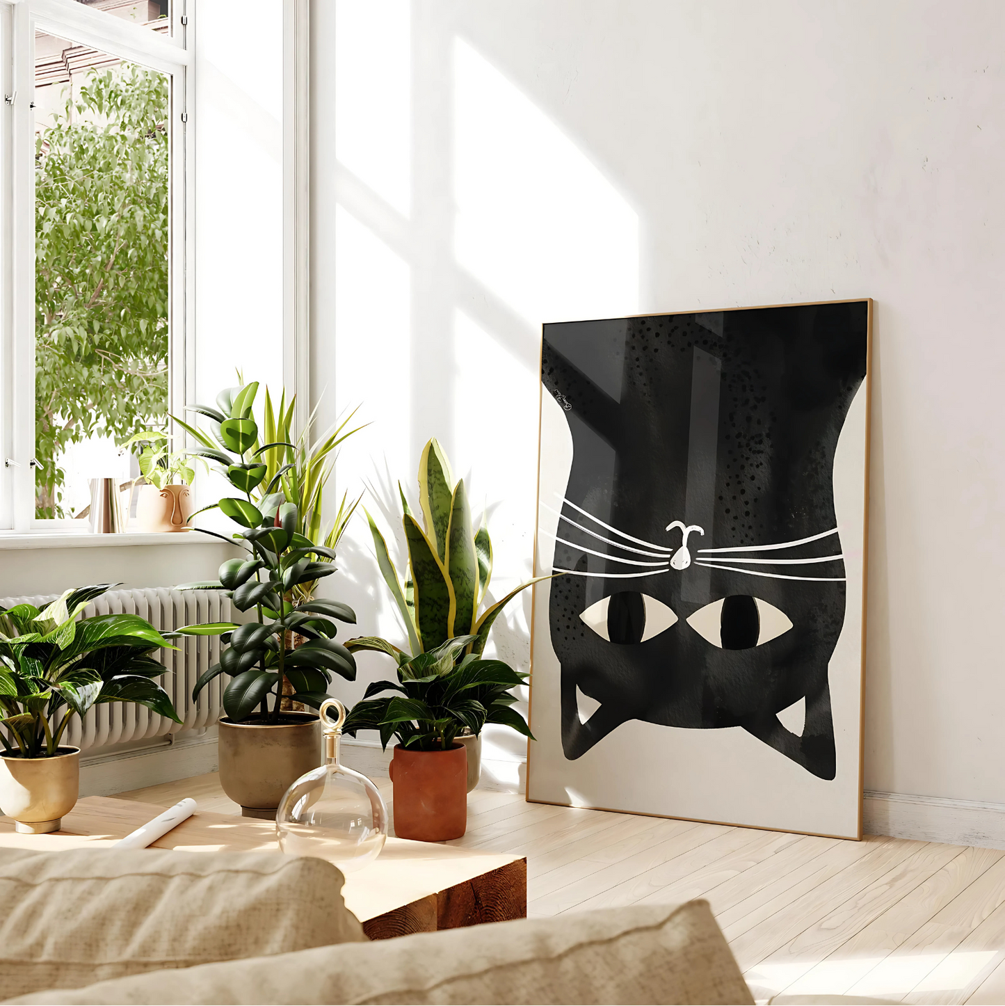 Cuadro Decorativo Gato Negro Ojos Grande Bigote Blanco