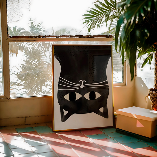 Cuadro Decorativo Gato Negro Ojos Grande Bigote Blanco