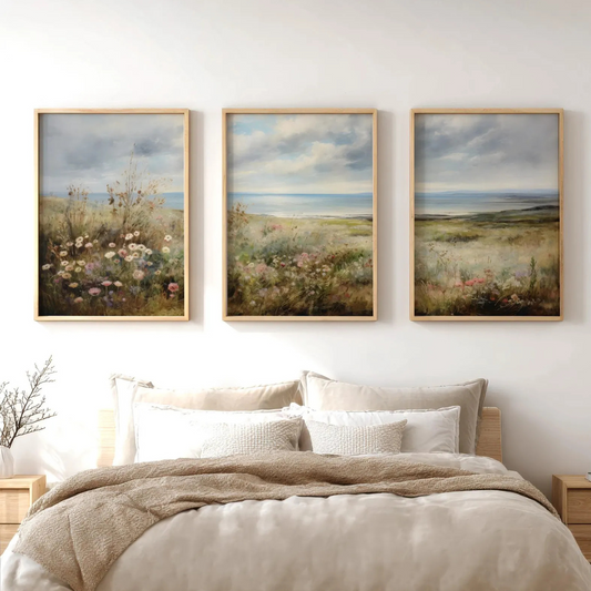 Set x3 Cuadros Decorativos Pintura de paisaje costero