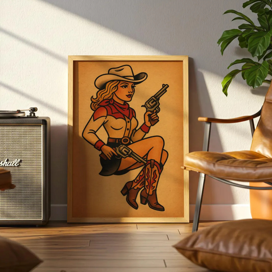 Cuadro Decorativo Tatuaje vaquera pin-up retro