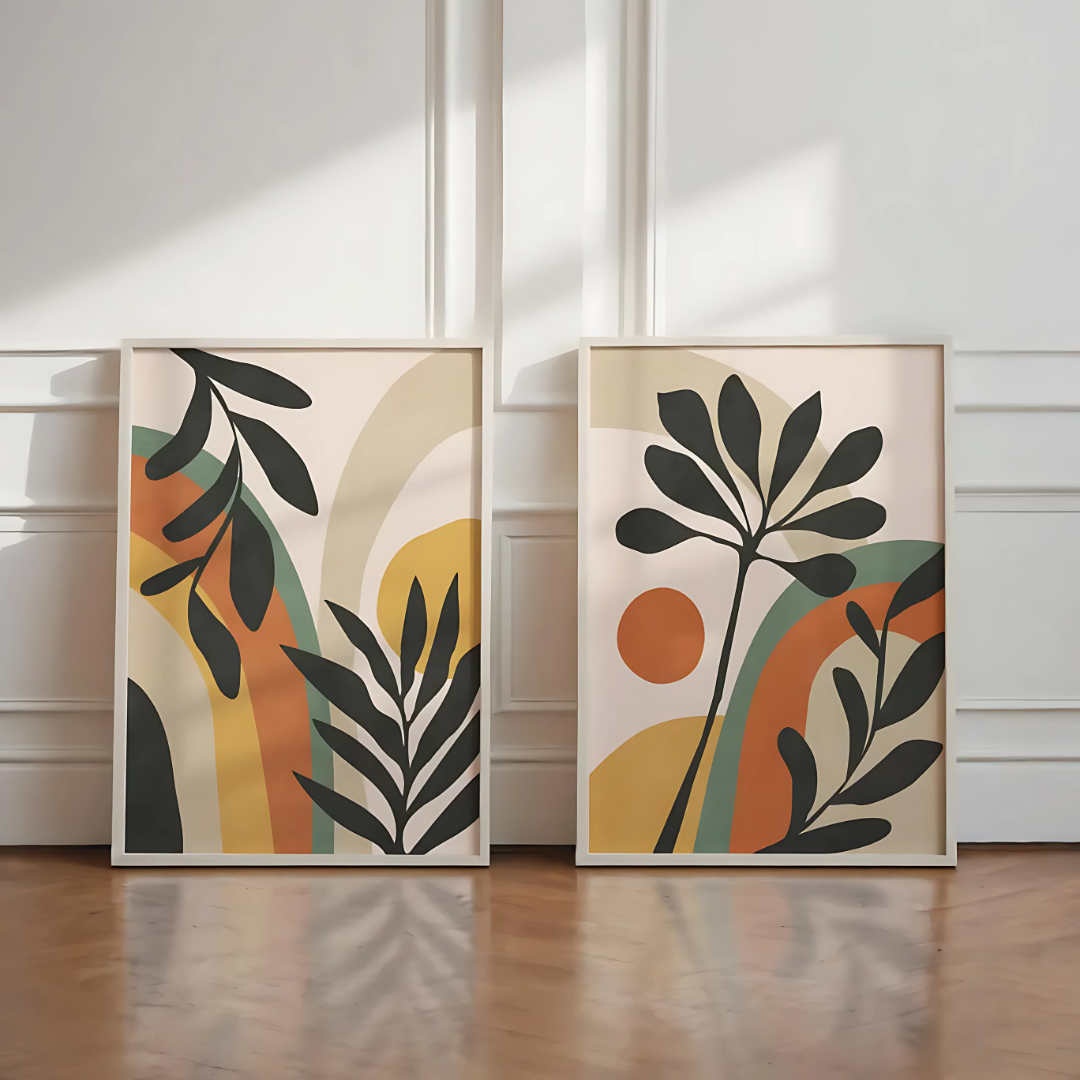 Set x2 Cuadros Decorativos Abstracto Hojas Selva