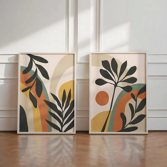 Set x2 Cuadros Decorativos Abstracto Hojas Selva