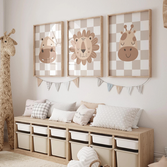 Set x3 Cuadros Infantiles Animalitos marrones