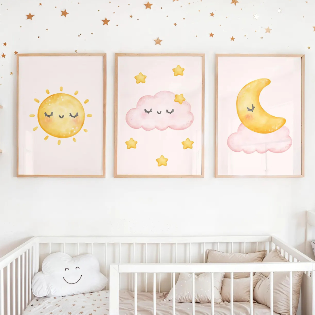 Set x3 Cuadros Bonita decoración de acuarela para habitación de niña