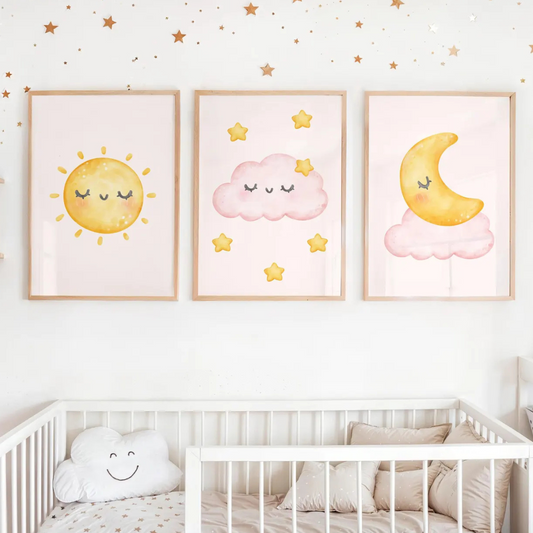Set x3 Cuadros Bonita decoración de acuarela para habitación de niña
