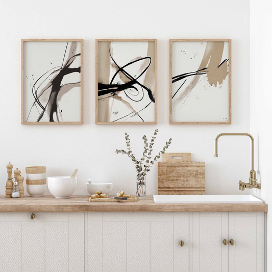 Set x3 Cuadros Arte abstracto, beige