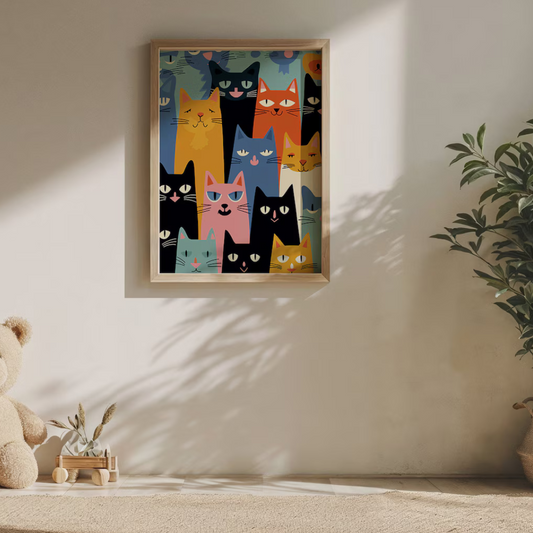 Cuadro Decorativo Gatos De Colores Mirando