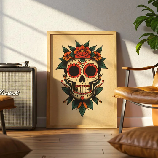 Cuadro Decorativo Tatuaje de calavera de azúcar