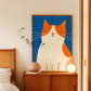 Cuadro Decorativo Gato Naranja Fondo Azul