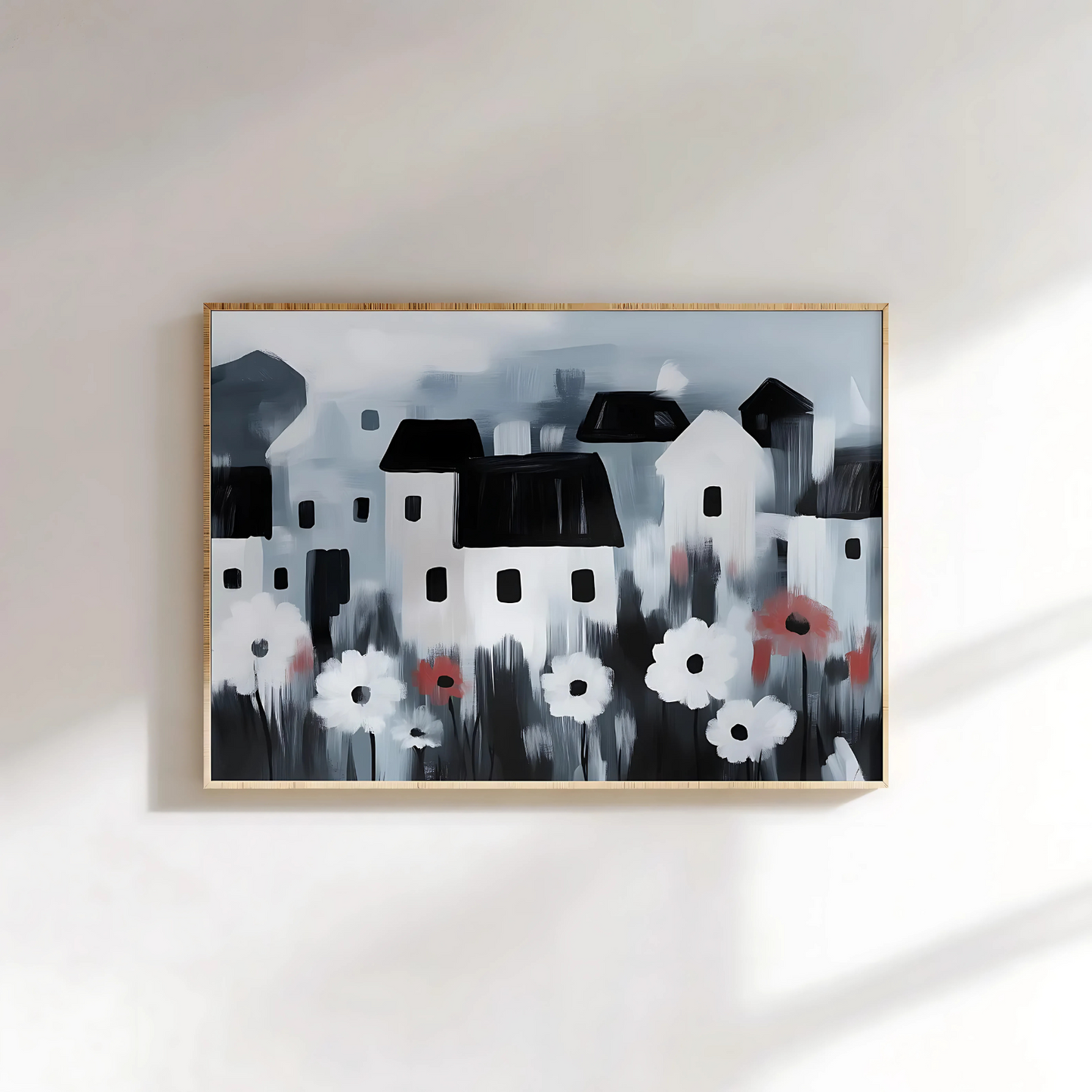 Cuadro Decorativo Ilustración Casas y Flores