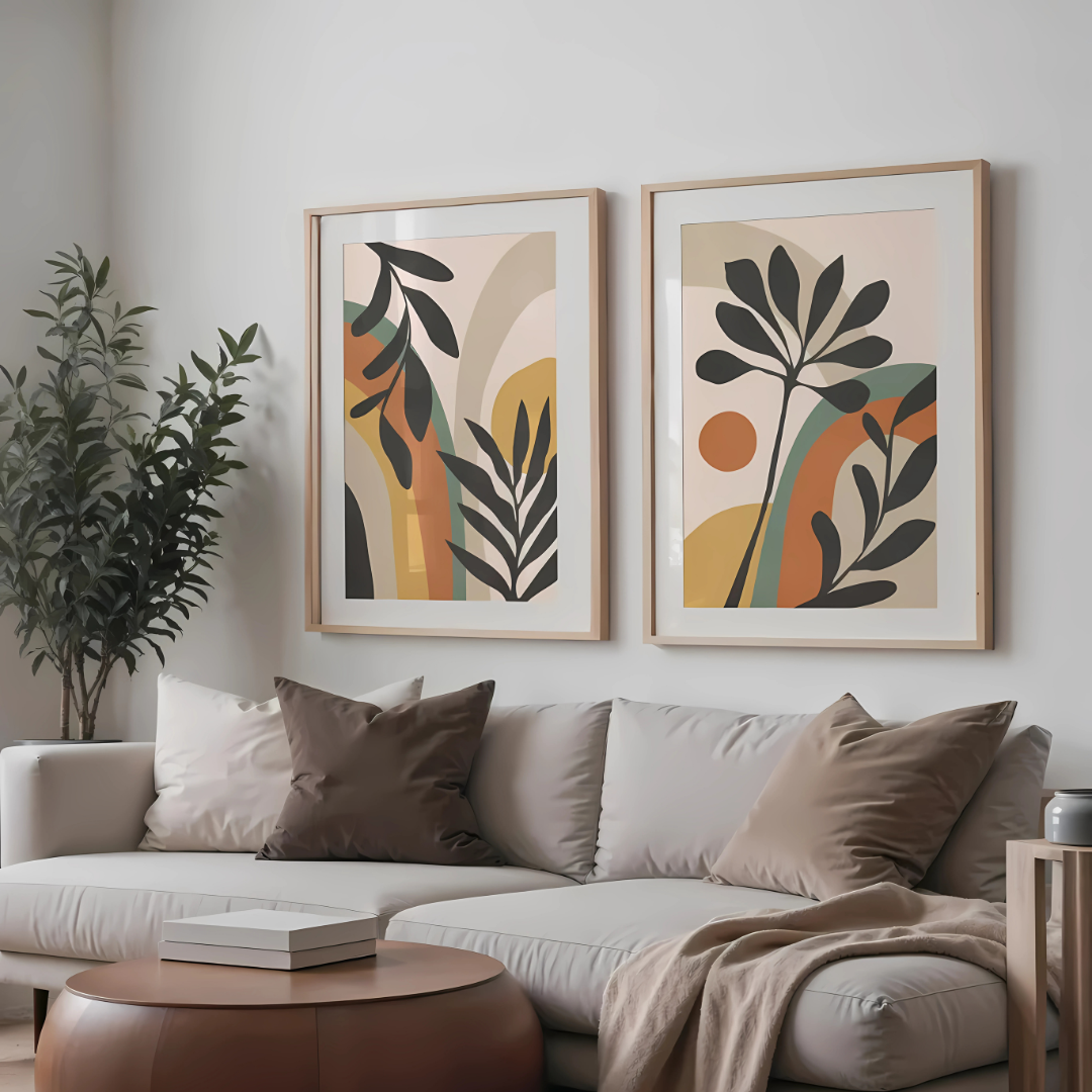 Set x2 Cuadros Decorativos Abstracto Hojas Selva