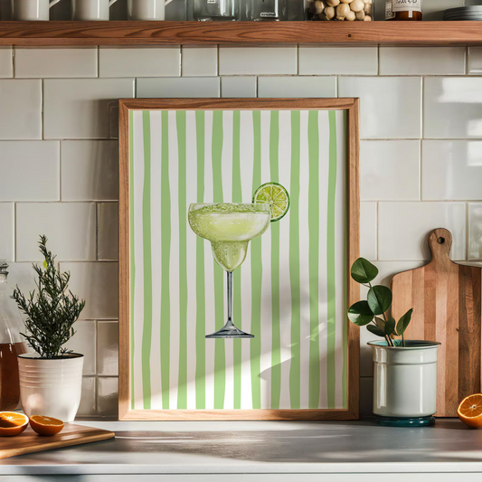 Cuadro Decorativo Cóctel Rayas Verde Lima