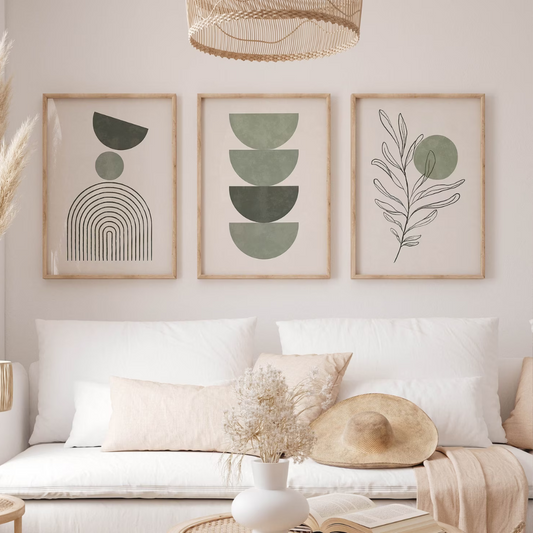 Set x3 Cuadros Decorativo  abstractas estéticas Arte geométrico neutro plantas de estilo minimalista