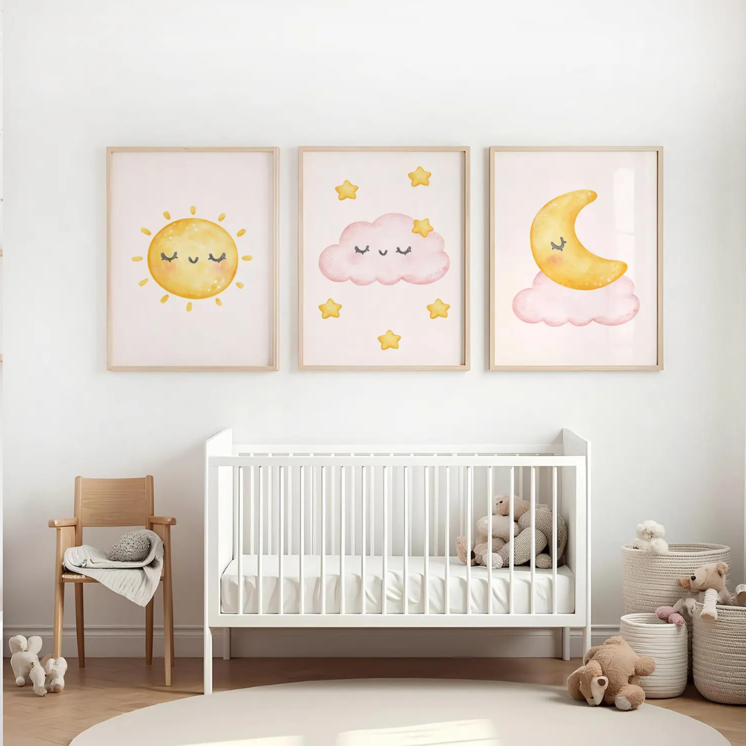 Set x3 Cuadros Bonita decoración de acuarela para habitación de niña