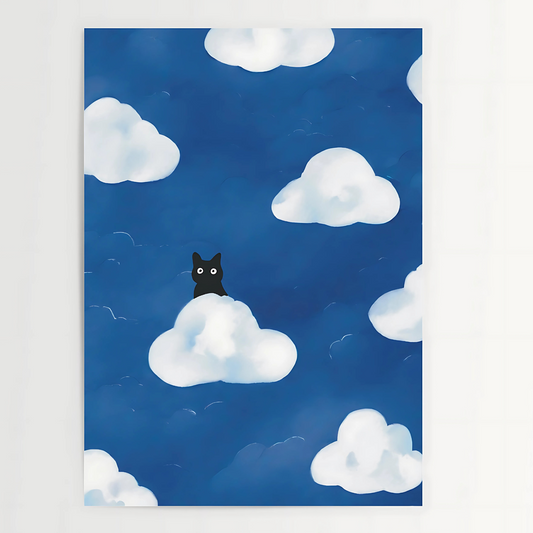 Cuadro Decorativo Gato Sobre Una Nube Fondo Azul