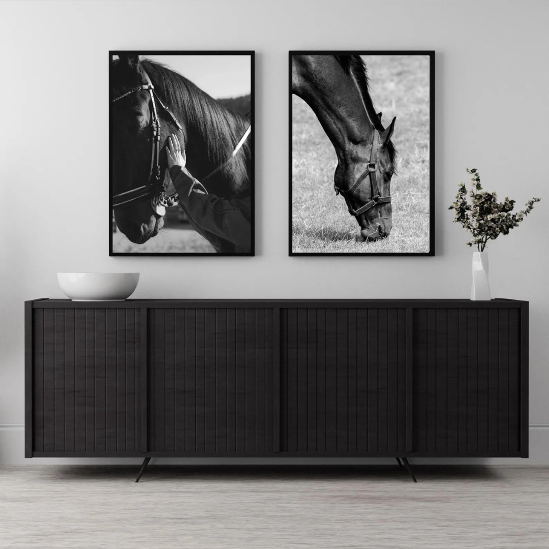 Set x2 Cuadros arte de pared en blanco y negro, póster de animales de granja
