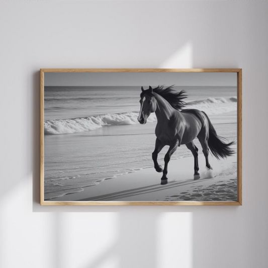 Cuadro Decorativo Caballo negro corriendo en la playa