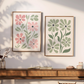 Set x2 Cuadros Decorativos Abstracto Flores Rosas Y Verdes
