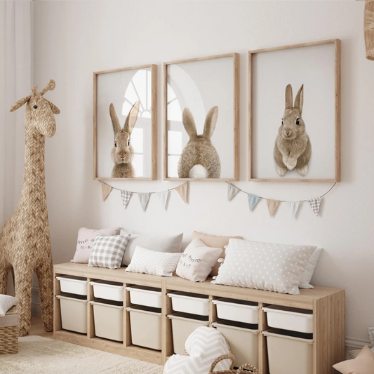 Set x3 Cuadros Infantiles, Animalitos Fondo Blanco