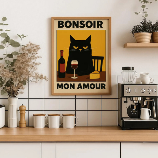 Cuadro Gato negro "Bonsoir Mon Amour"
