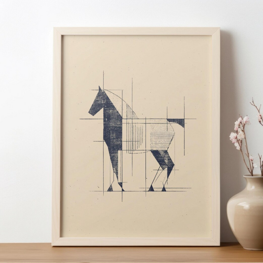 Cuadro Decorativo arte lineal abstracto, dibujo de caballo