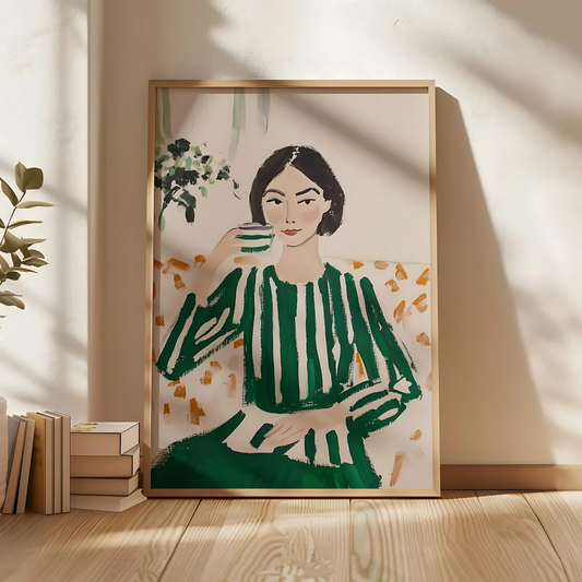 Cuadro Decorativo Ilustración Mujer Tomando Te