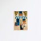 Cuadro Decorativo Gato Negro Sentado Delante De Cafetería Azul