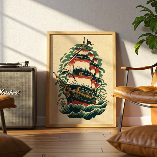 Cuadro Decorativo Tatuaje de barco náutico