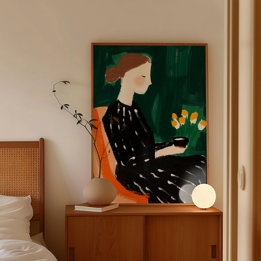 Cuadro Decorativo Ilustrativo Mujer Sentada Te
