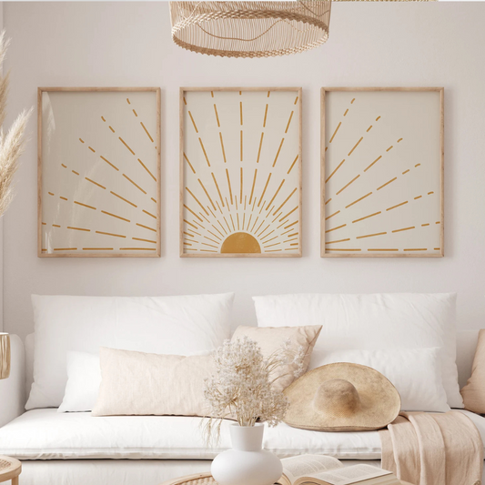 Set x3 Cuadros Boho Yellow Sun