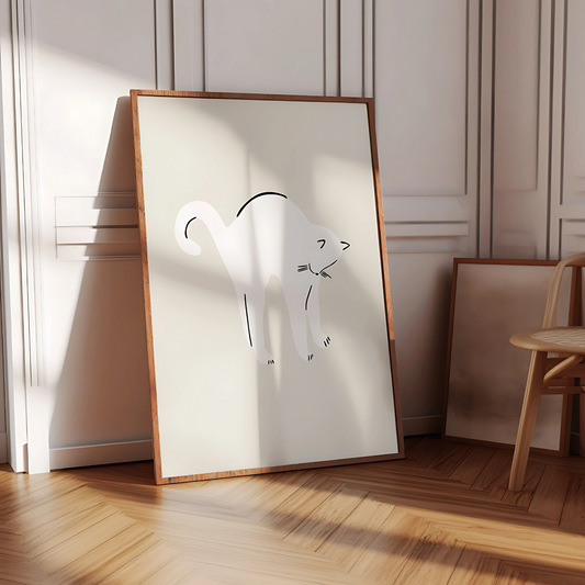 Cuadro Decorativo Gato Blanco Encorvado