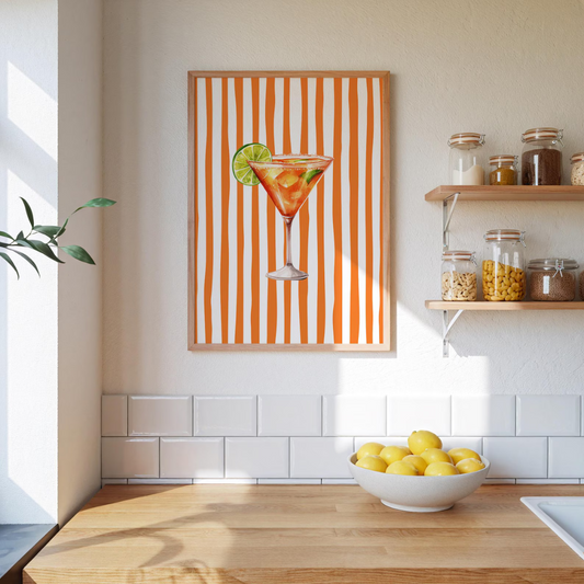 Cuadro Decorativo Cóctel Rayas Naranja
