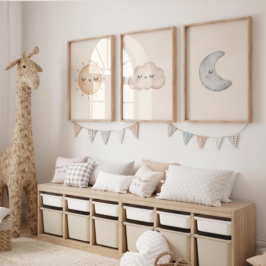 Set x3 Cuadros Decorativos Sol, Nube, Luna