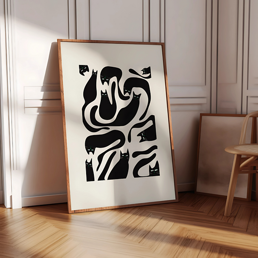 Cuadro Decorativo Gatos Negros Derretidos Mezclándose