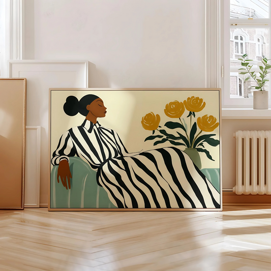 Cuadro Decorativo Ilustración Mujer Recostada Flores