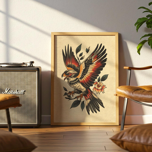 Cuadro Decorativo Tatuaje vintage Pajaro
