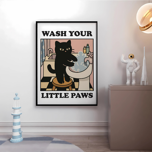 Cuadro Decorativo Gato Negro Wash Your Littel Pawns