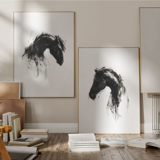 Set x2 Cuadros minimalista de parejas de caballos