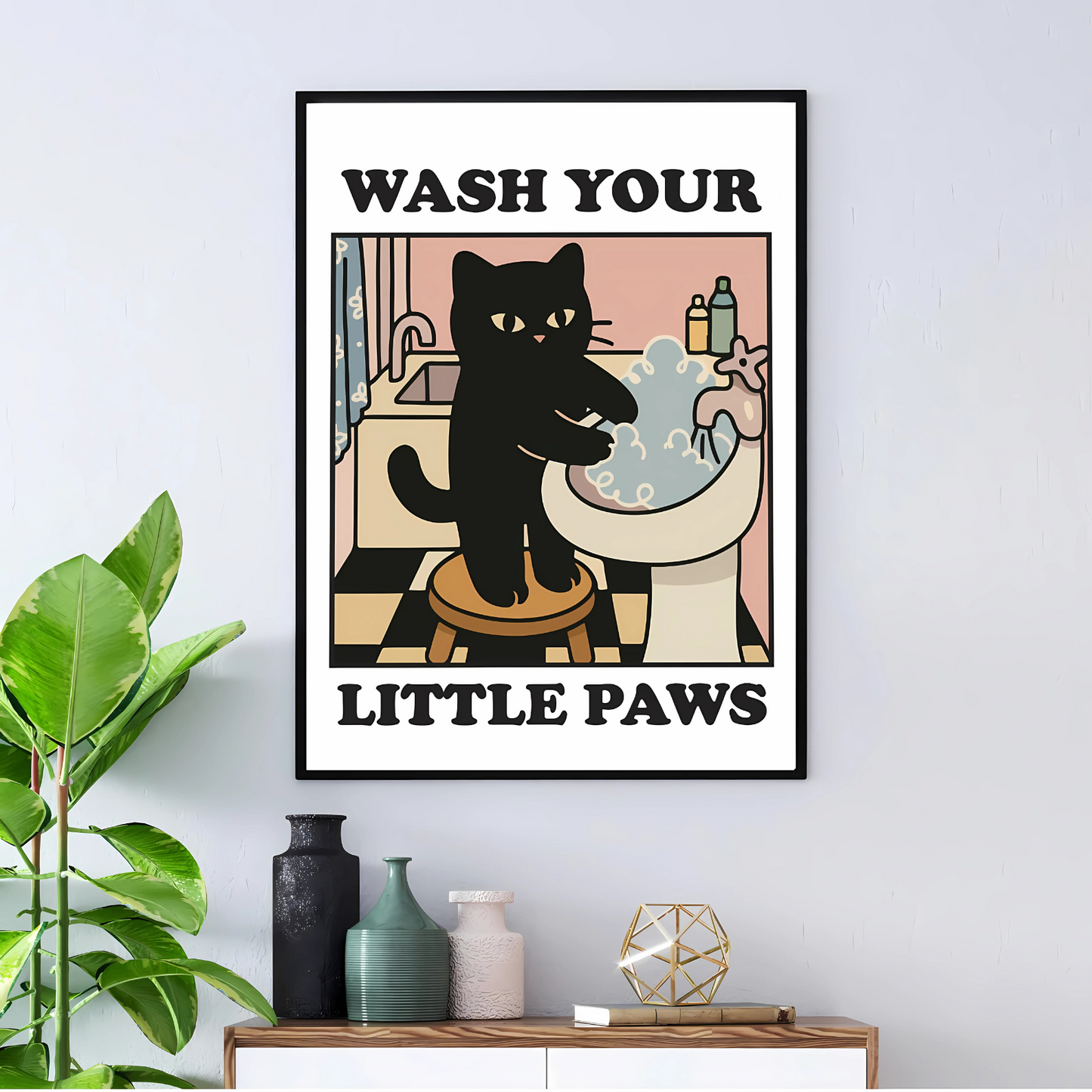 Cuadro Decorativo Gato Negro Wash Your Littel Pawns