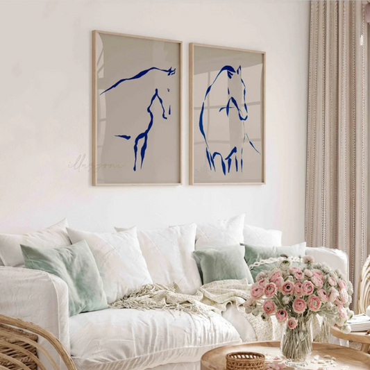 Set x2 Cuadros minimalista de parejas de caballos VIII