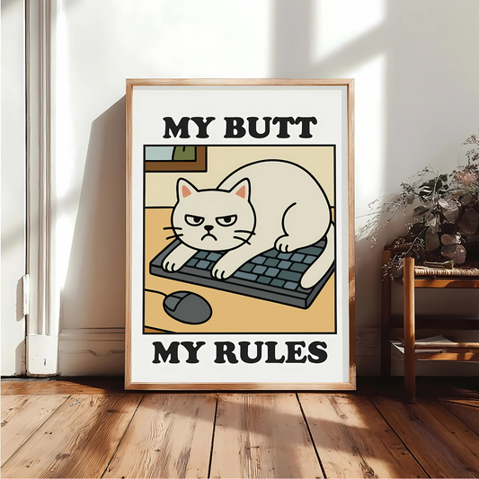 Cuadro Decorativo Gato Blanco My Butt My Rules
