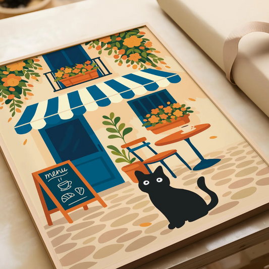 Cuadro gato, póster de gato negro en la calle