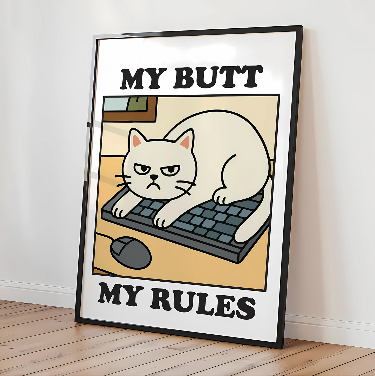 Cuadro Decorativo Gato Blanco My Butt My Rules