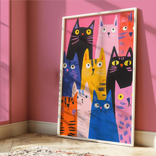 Cuadro de gatos coloridos y divertidos I