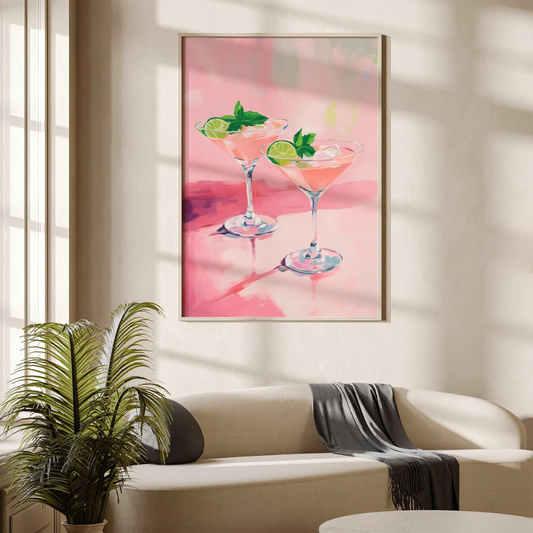 Cuadro Decorativo Cóctel Rosa Bar