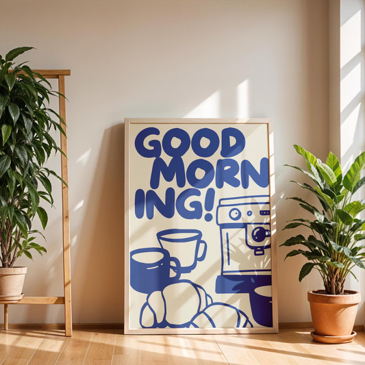 Cuadro Decorativo Morning Café Retro Azul