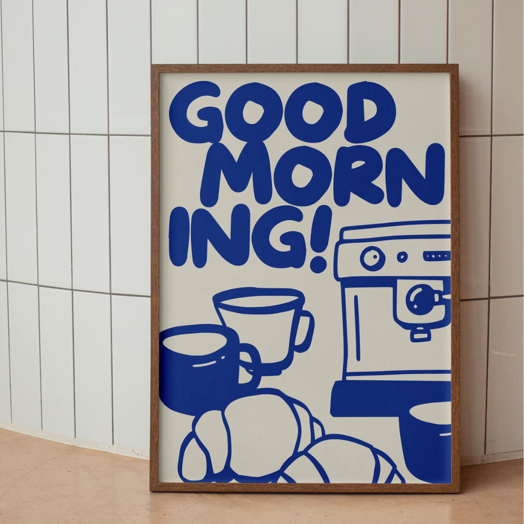 Cuadro Decorativo Morning Café Retro Azul